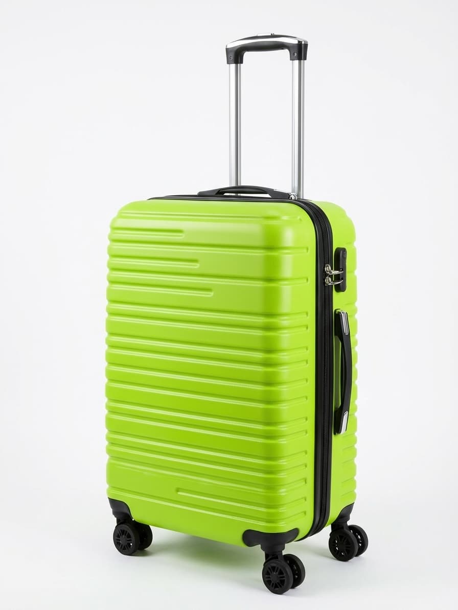 Lime green ribbed spinner suitcase
