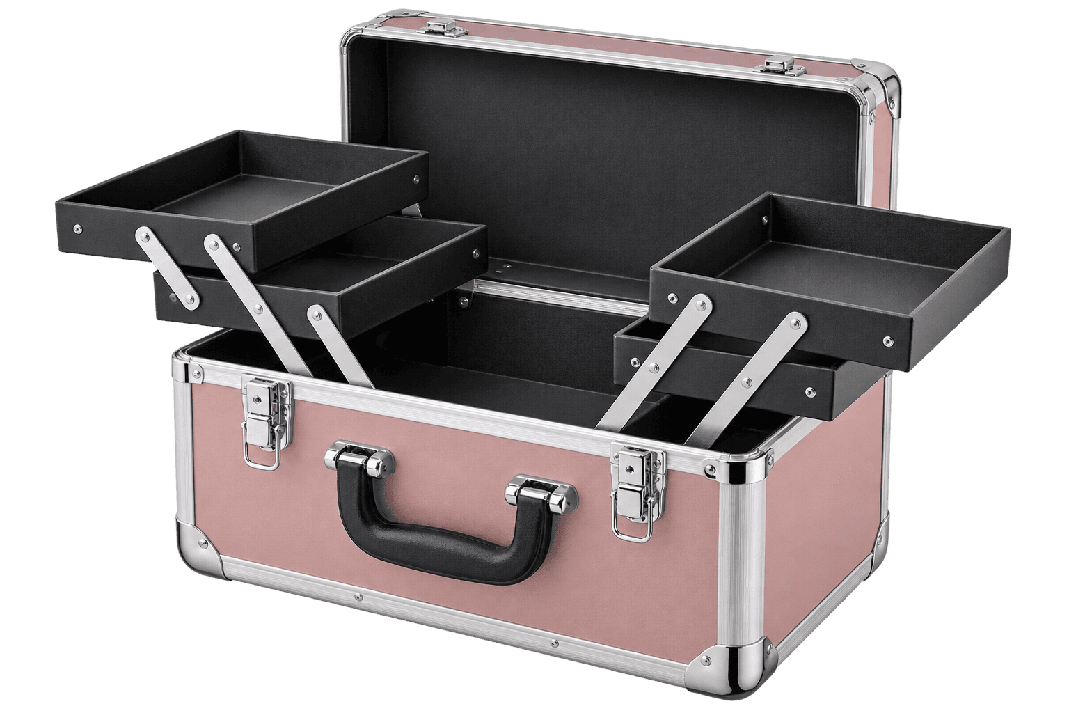 Compact rose makeup case with organizing trays